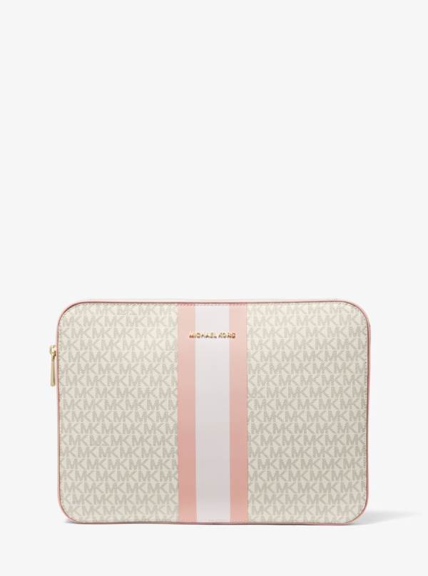 Damske Spojková Taška Michael Kors Jet Set Logo Stripe 13 Inch Laptop Case Ruzove - Kabelky Michael Kors Lacne | MTWCD-7049